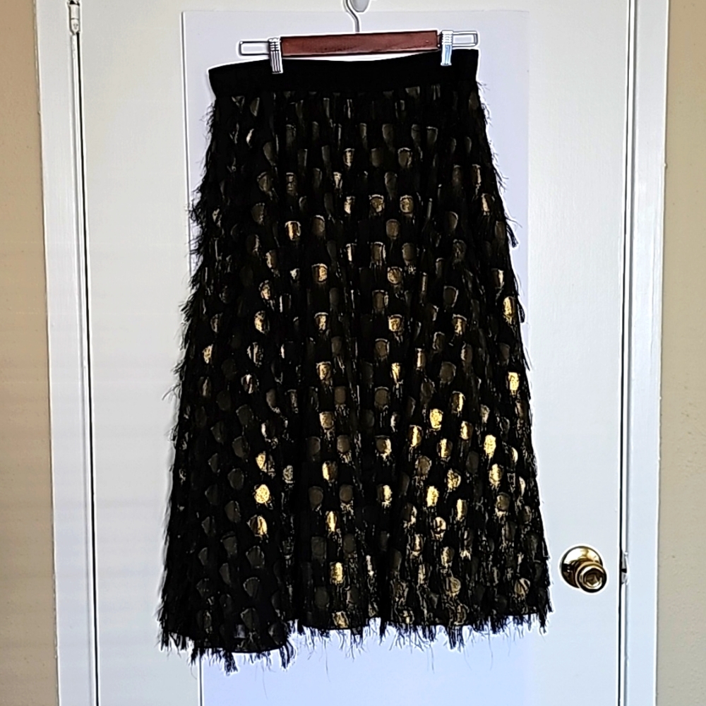 Halogen x Atlantic Pacific Fringe Fil Coupe' Circle Skirt Size Large
